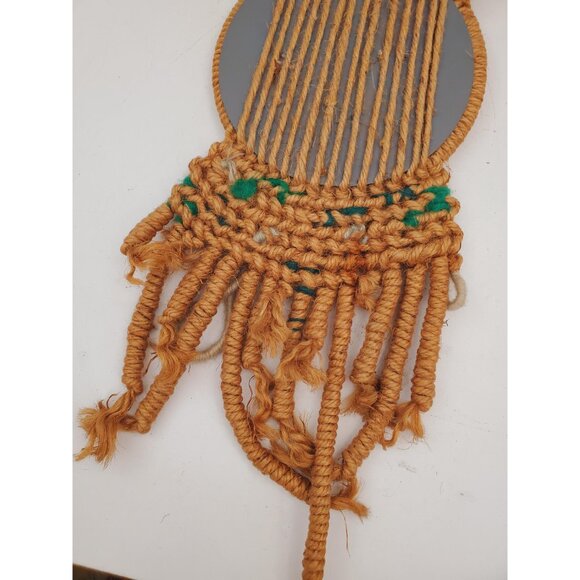 French mirror 1960 1970 macrame rope wood vintage old countryside chic boho and - Picture 9 of 10